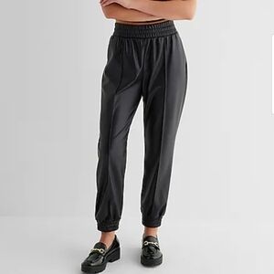 Express High Waisted Faux Leather Seamed Joggers Sz L